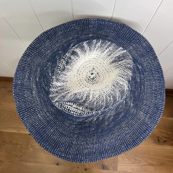 Scoop NYC Navy and White Deauville Continental Woven Summer Hat SZ One Size - Picture 6 of 8